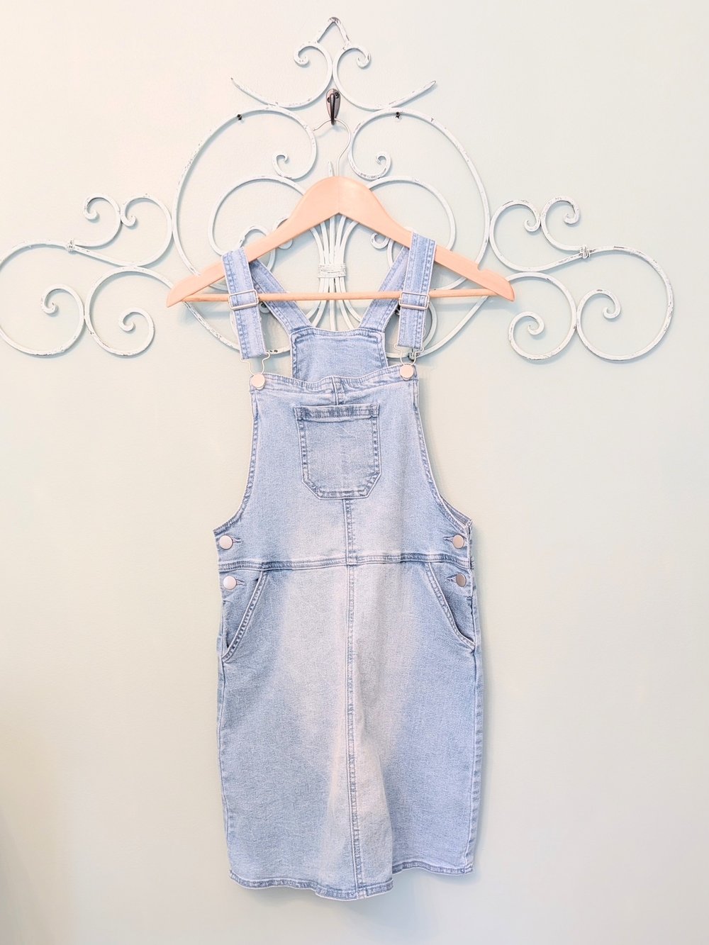 Girls Light Wash Denim Overall Dress